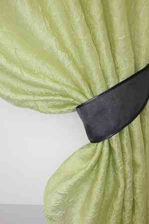 Кухонные шторы VR-Textil № 073к с ламбрекеном и подхватами салатовый с графитовым 275х170 см (52-0154) Киев