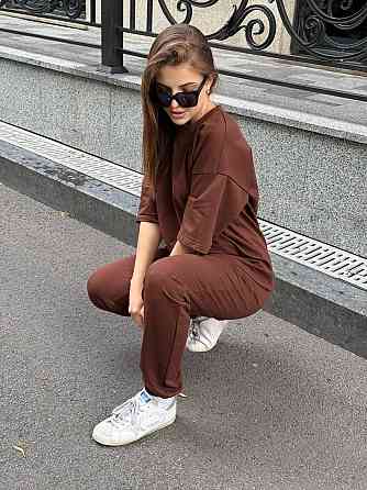 Спортивный костюм женский футболка и штаны джогеры Коричневый XL-XXL Харьков