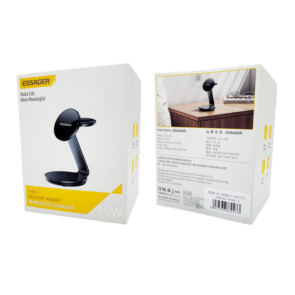 Беспроводное зарядное устройство ESSAGER 3 в 1 черное Киев - изображение 2