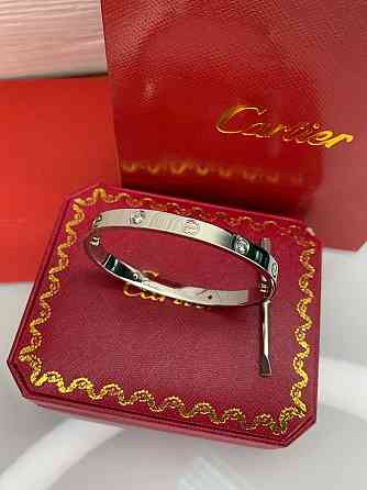 Браслет Cartier з цирконами, покриття білим золотом AU750 / Красива подарункова упаковка - коробочка з оксамитом та пакет Одеса