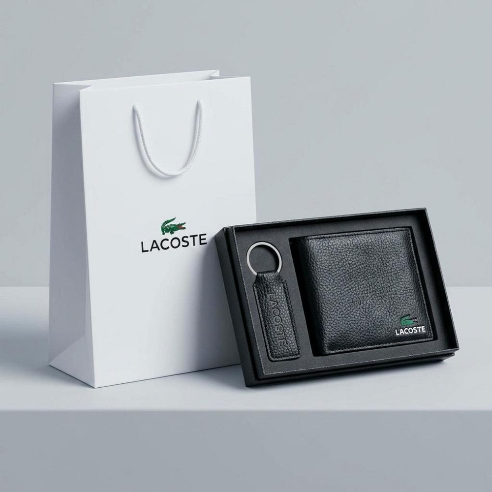 Мужской кожаный брендовый кошелек с брелоком Lacoste (1723-2) Киев - изображение 6