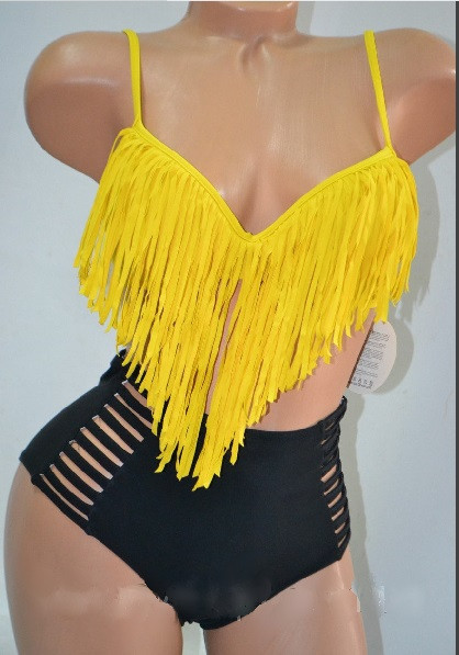 Купальник з високою талією жіночий жовто-чорний 44 Київ - фото 1