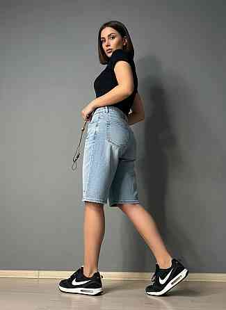 Шорты женские джинсовые Liana 620 бермуды потертые с поясом и кошельком большие размеры голубые, голубой, З4, 34, 97 см, 126 см Киев