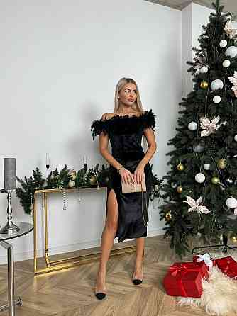 Женское стильное праздничное платье-миди  бархат+ лебединые перья 46-48 Одесса