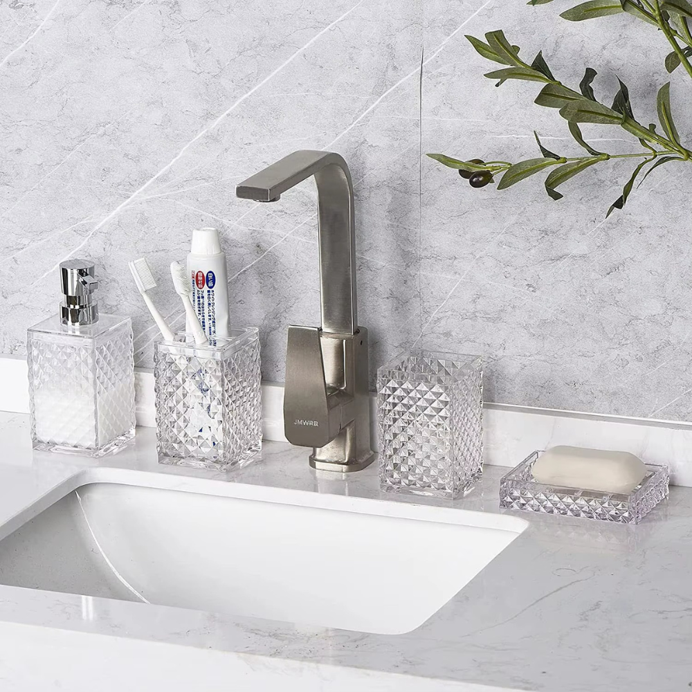 Набор аксессуаров 4в1 для ванной и душа, дозатор для мыла, мыльница, стаканы,материал акрил стаканы,прозрачный Каменец-Подольский - изображение 8