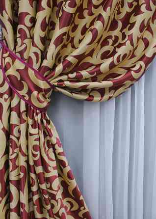 Комплект готових штор VR-Textil Блекаут Вензель № 073ш(А) Бордовий з бежевим 150х270 см 2шт (30-009) Київ