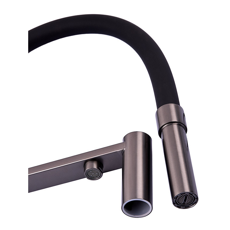 Кухонний змішувач Zerix KIT-021 Graphite REFL.Black з гнучким виливом на дві води з нержавіючої сталі Харків - фото 2