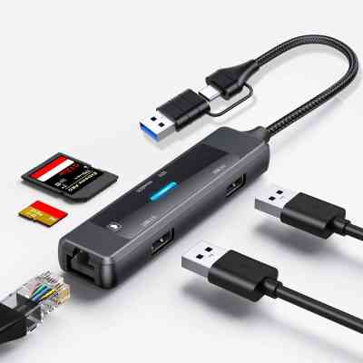 Концентратор XoKo USB-C 5-in-1 USB 3.0 + USB 2.0 + SD/TF + RJ45 100Mbps silver (XK-AC-350) Вінниця