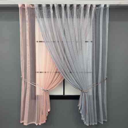 Кухонные шторки VR-Textil № 101к с подвязками Пудровый с серым 330х170 см (52-1216) Киев