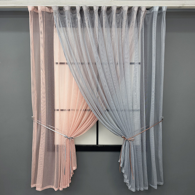 Кухонные шторки VR-Textil № 101к с подвязками Пудровый с серым 330х170 см (52-1216) Киев - изображение 1