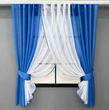 Кухонные шторки VR-Textil № 111к комбинированные синий с белым 400х170 см (52-1167) Киев