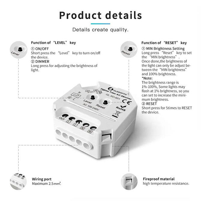 Розумний регулятор яскравості Gledopto GL-SD-001 | ZigBee Луцьк - фото 2