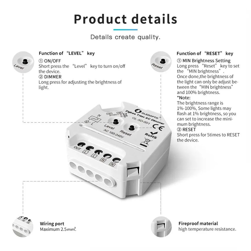 Розумний регулятор яскравості Gledopto GL-SD-001 | ZigBee Луцьк - фото 2