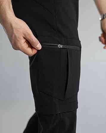 Штани-трансформери чоловічі чорні страйч-плащівка Pobedov Transformer 2.0. Мілітарі штани чоловічі Київ