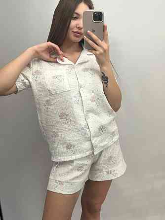 Жіноча піжама з шортами муслінова Молочний кролики XL Харків