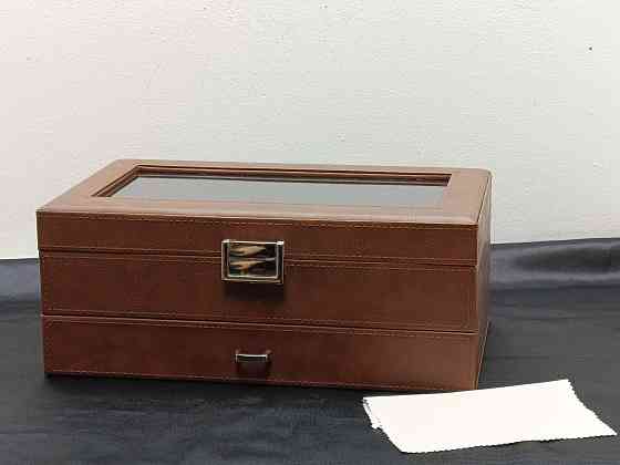 Двоярусна скринька-органайзер для 12 годинників та прикрас (Шоколадна екошкіра) Луцьк