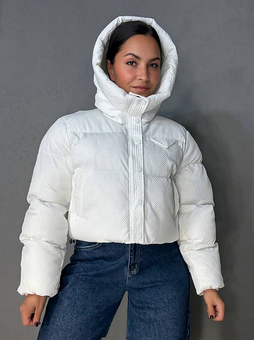 Куртка женская Lady Yep 10039 вафельная пуффер оверсайз с капюшоном белая, белый, 42 Киев - изображение 5