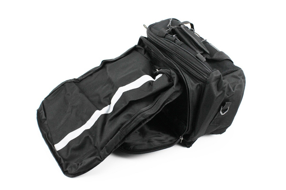 Сумка трансформер на багажник, розкладні бічні кишені, світловідбиваючі смуги, чорно-сіра, НЕ оригінал Київ - фото 2