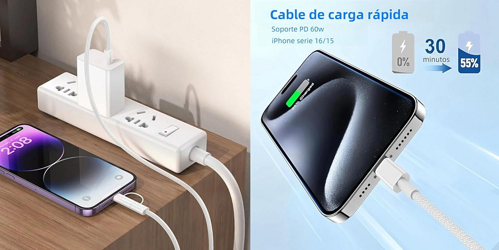 Зарядний кабель USB 2в1 Type-C to Type-C and Lighting 60W Вінниця - фото 5