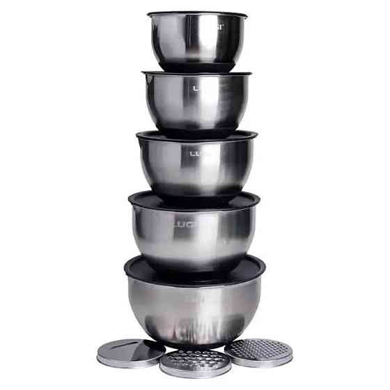 Набор мисок из нержавеющей стали 5 штук с крышками и терками салатники из нержавейки 5/4/ 2.5/2/1.5 л LG-01/5PCS Киев
