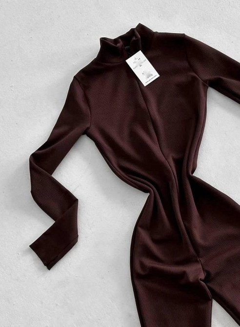 Женский базовый облегающий комбинезон с утеплением турецкий плотный эластичный рубчик на флисе Шоколад, 42/44 Одесса - изображение 2