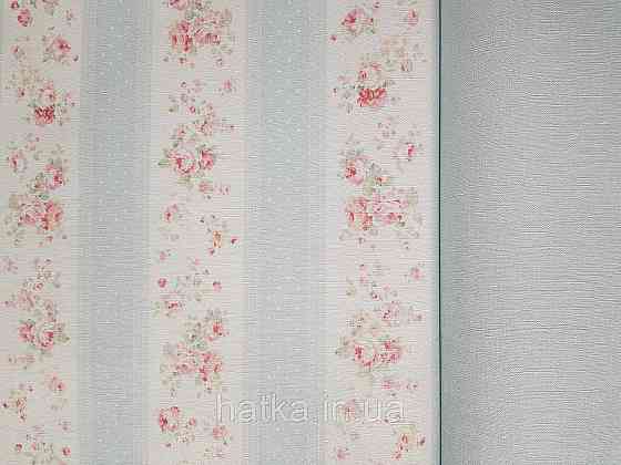Шпалери вініл на флізеліні A.S.Creation Maison charme 0.53x10 прованс квіти троянди в смужку червоні блакитні білі Київ