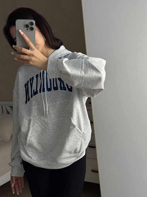 Женская повседневная оверсайз худи с накатом турецкая двунитка Меланж Одесса - изображение 3