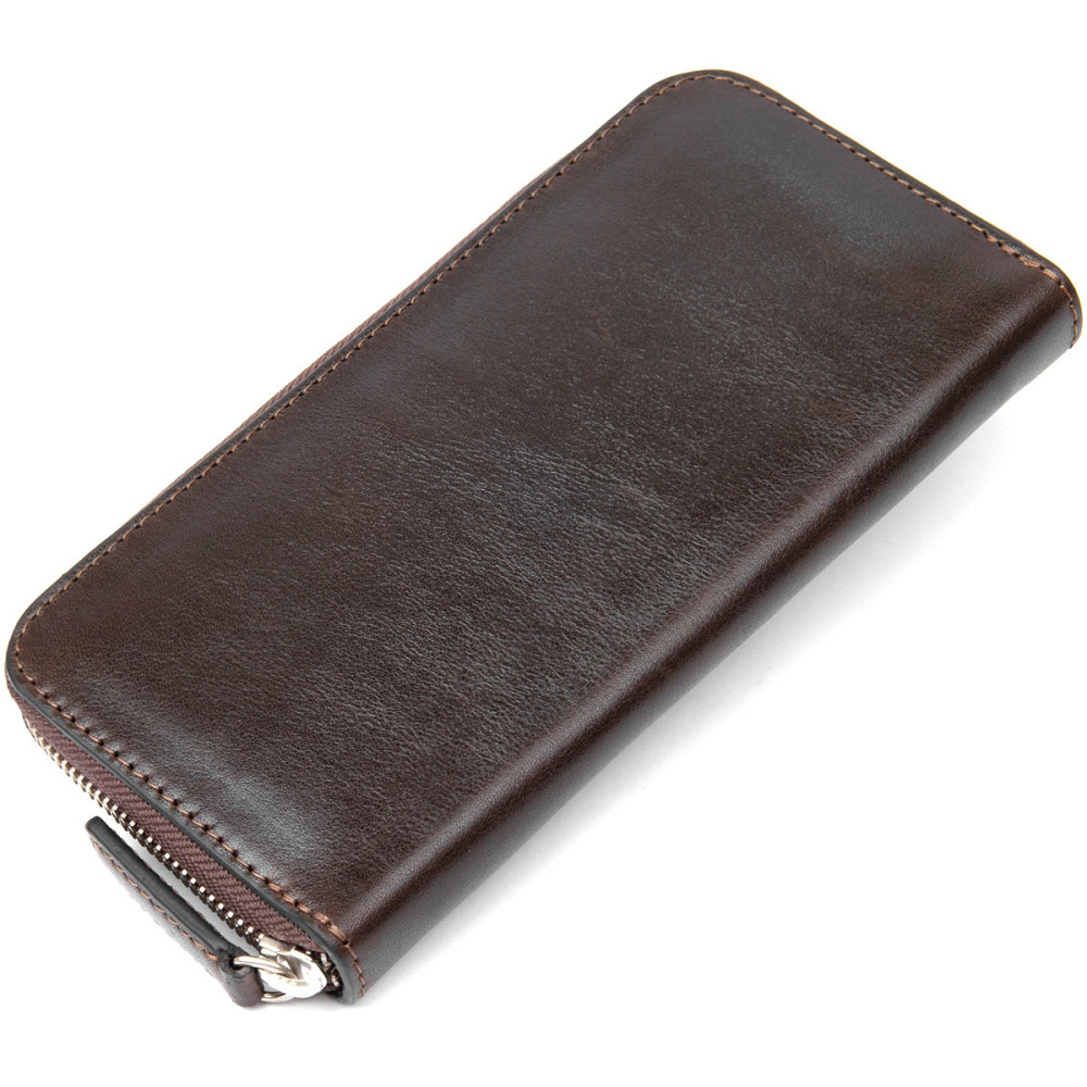 Шкіряне жіноче глянцеве портмоне Коричневий (GRANDE PELLE) Київ - фото 6