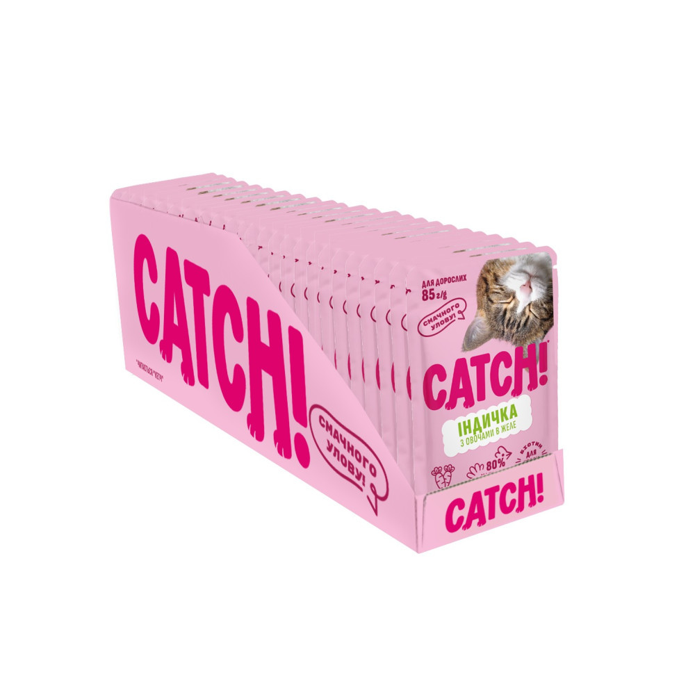 НАБІР Корм вологий Catch! для дорослих котів з індичкою та овочами в желе 24 шт х 85г. Київ - фото 1