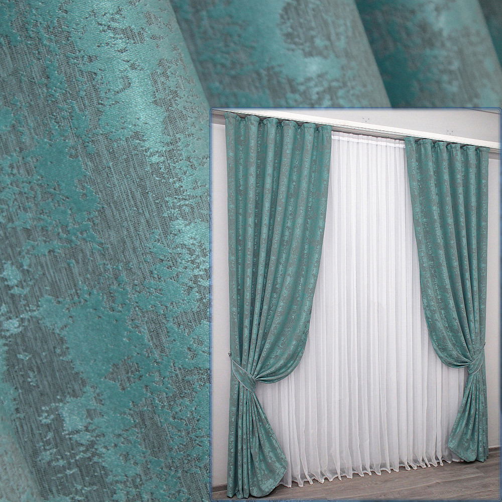 Комплект готовых штор VR-Textil Жаккард Sultan YL № 1292ш Бирюзовый 150х270 см 2 шт (33-0141) Киев - изображение 1