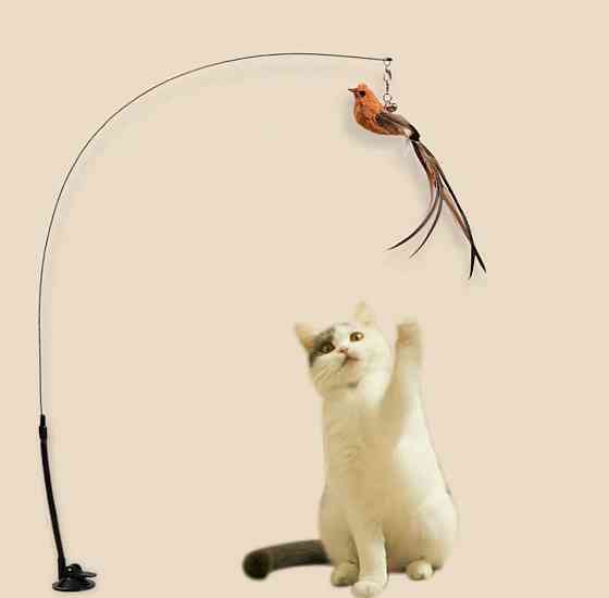 Игрушка для котика на палочке птичка с колокольчиком на присоске 93 см коричневый Киев