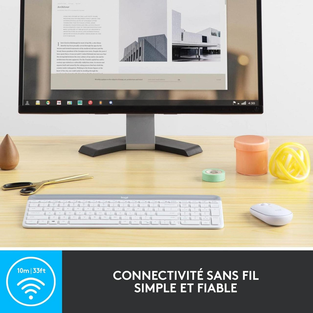 Комплект бездротова мембранна клавіатура і миша Logitech тонка тиха біла 2.4 GHz, Nano USB, AZERTY, стильна, ергономічна мишка Київ - фото 7