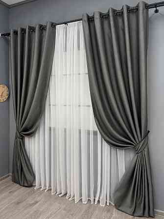 Комплект готовых штор на люверсах VR-Textil Рогожка TERRA LUXE № 1857ш Графитовый 150х270 см 2 шт (37-0310) Киев