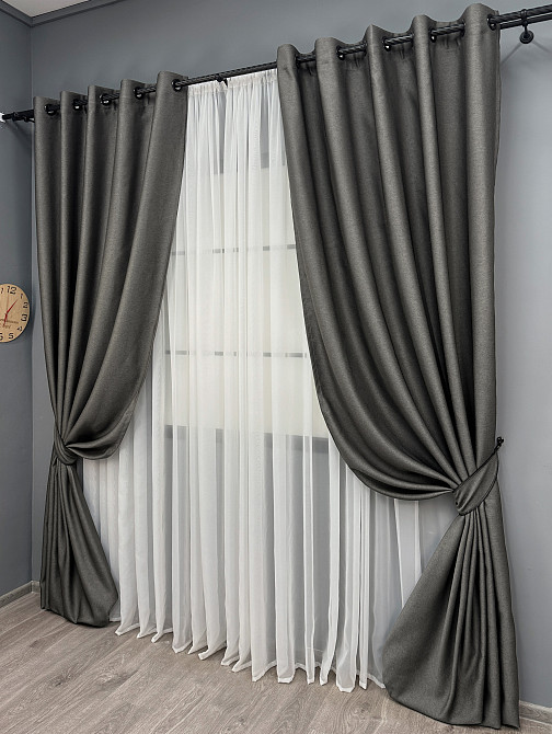 Комплект готовых штор на люверсах VR-Textil Рогожка TERRA LUXE № 1857ш Графитовый 150х270 см 2 шт (37-0310) Киев - изображение 3