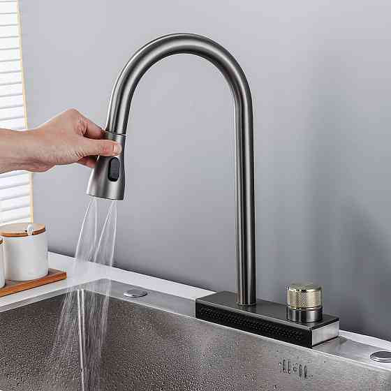Смеситель для кухни Mixxus FOL-014 Graphite (цвет графит) с выдвижной лейкой и функцией 