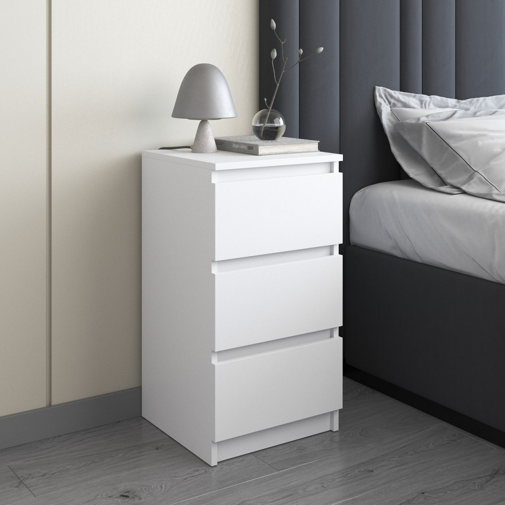 Тумба прикроватная VAYS, в спальню, современная, 3 ящика, без ручек R-30 Белый Львов - изображение 1