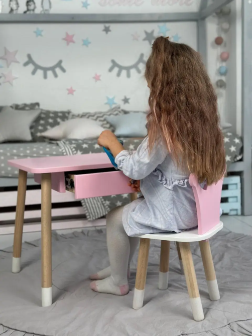 Дитячий столик зі стільцем Корона та ящиком для олівців та розмальовок (Рожевий) Київ - фото 3