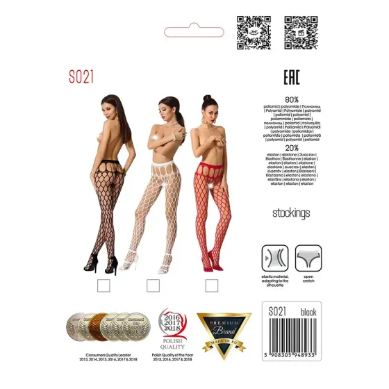 Еротичні колготки-бодістокінг Passion S021 white, в крупну сітку з високим паском Львів