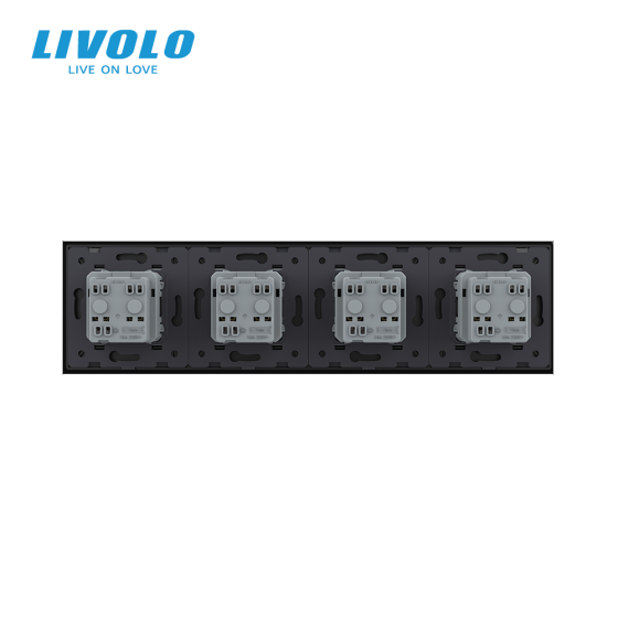LIVOLO Чотиримісна електрична розетка з заземленням LIVOLO, чорна, скляна матова рамка, шторки, Коломыя