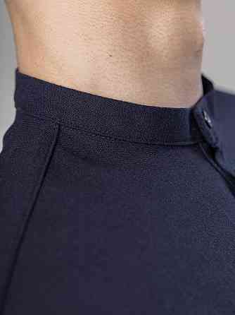 Рубашка из льна мужская синяя однотонная синяя. Рубашка casual на пуговицах синяя Pobedov Exlnt Киев