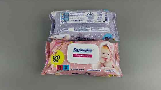 Влажные салфетки Freshmaker 120 шт. с клапаном, универсальные, антибактериальные, детские, гипоаллергенные для рук и тела. (1 Харьков