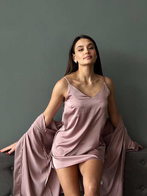 Жіноча нічна сорочка сатин на регульованих бретельках Пудровий S Харків - фото 5