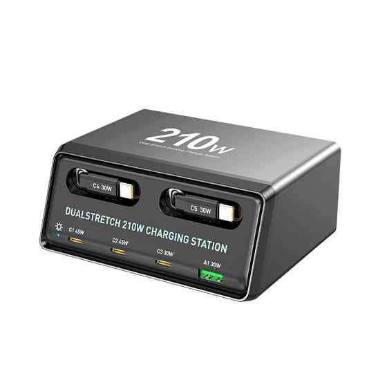 Мережева зарядна станція WLX-60E 210W з кабелями (2Type-C48W+3Type-C33W+USB30W) Чорний Вінниця