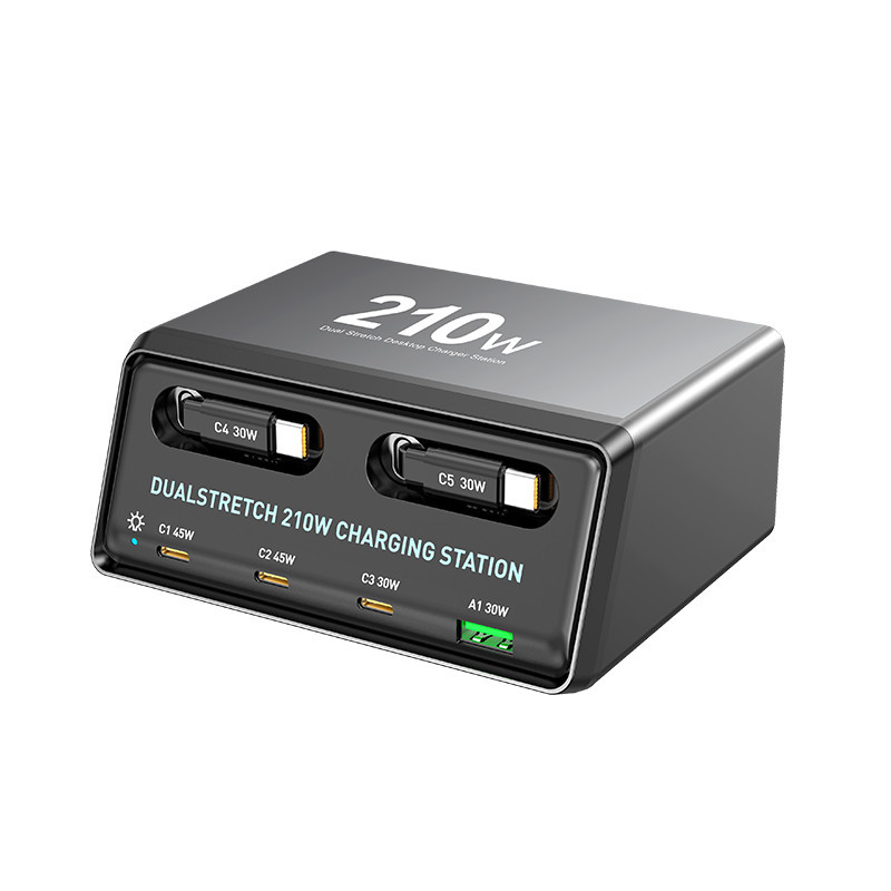 Мережева зарядна станція WLX-60E 210W з кабелями (2Type-C48W+3Type-C33W+USB30W) Чорний Вінниця - фото 1