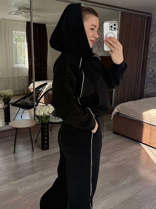 Женский теплый прогулочный костюм двойка с дабл флиса полар Черный, 46/48 Одесса - изображение 5