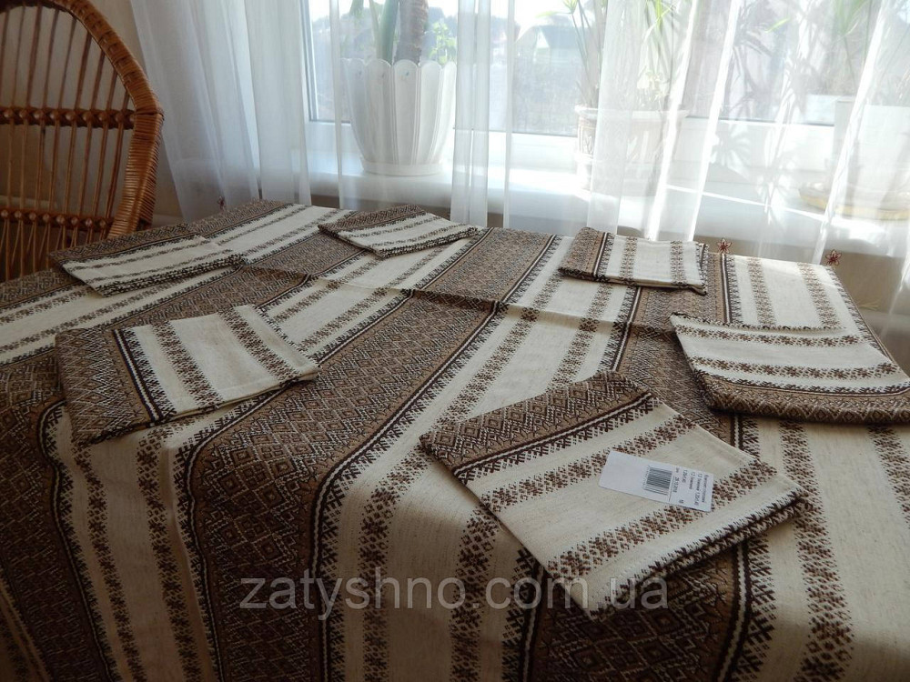 Кавовий комплект скатертини та серветок на льону Київ - фото 6