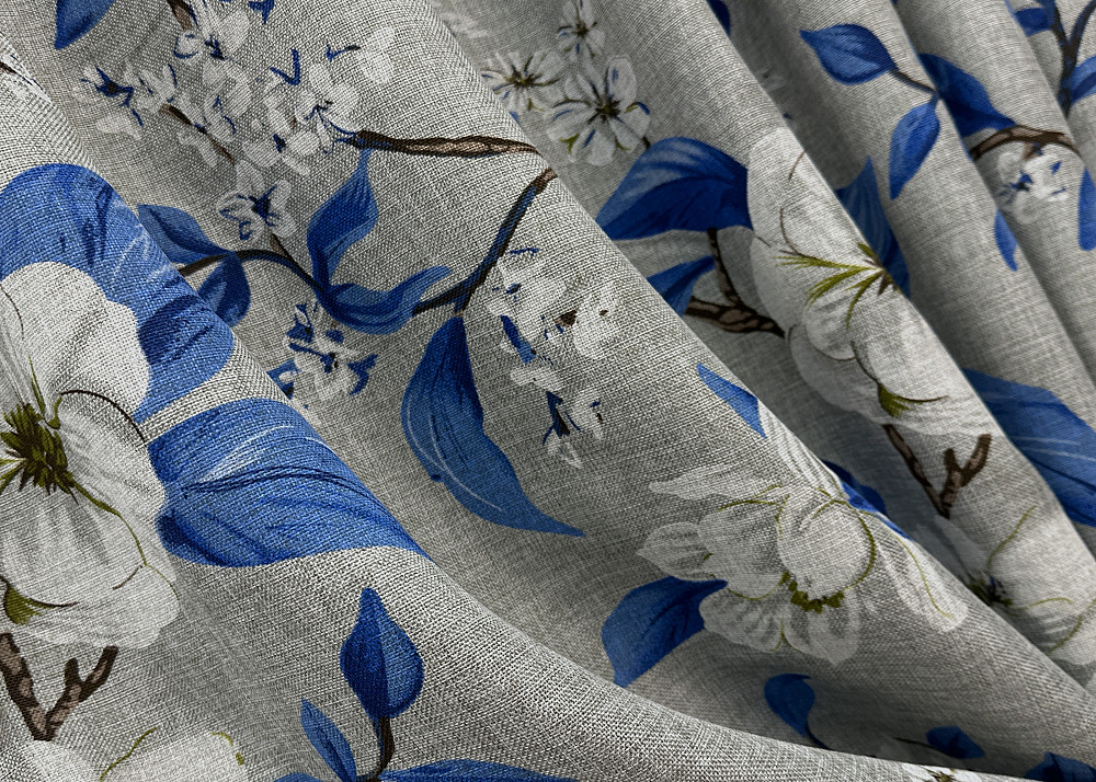 Комплект готових штор VR-Textil Льон з квітковим принтом "Прованс" № 1725ш Світло-сірий з синім 150х265 см 2 шт (33-0635) Київ - фото 7