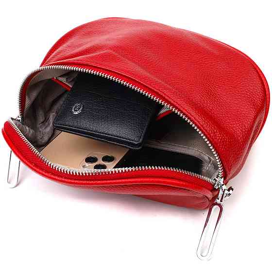 Жіноча напівкругла сумка через плече з натуральної шкіри Червона (Vintage) Київ