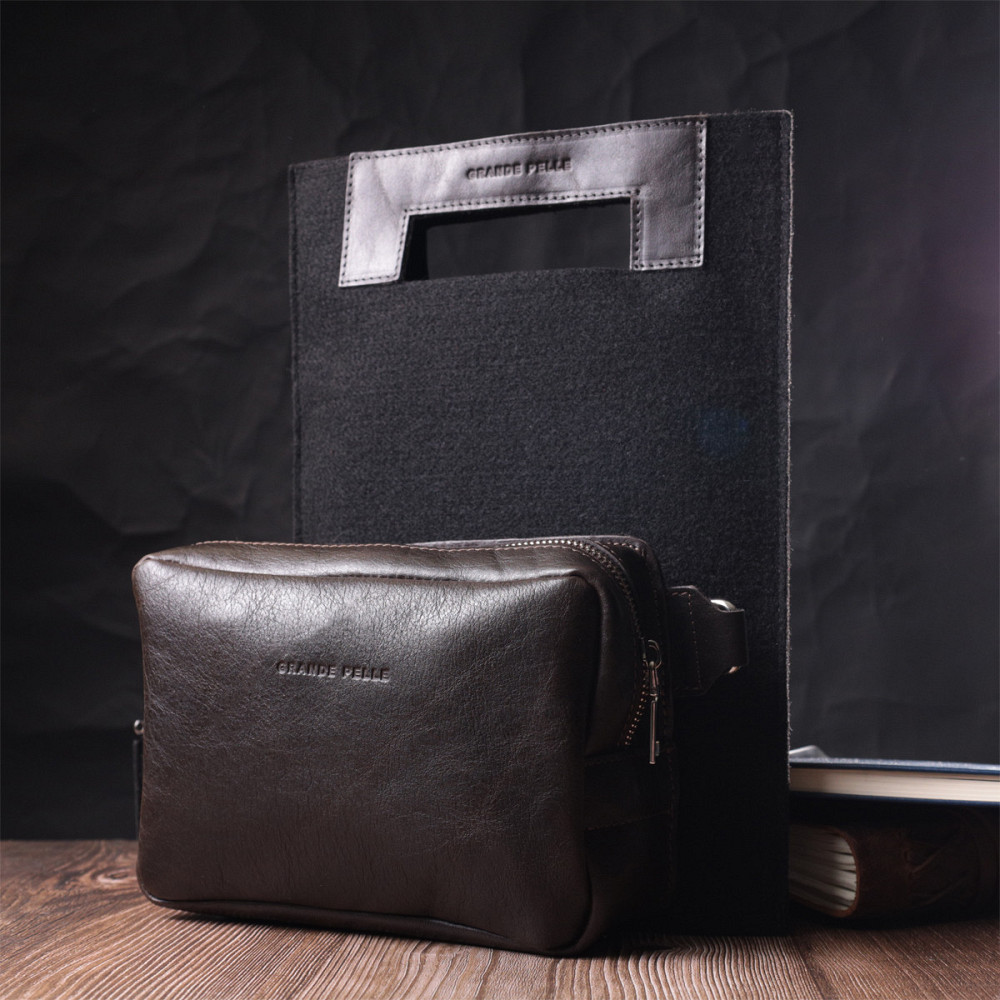 Прямоугольная сумка бананка из качественной натуральной кожи GRANDE PELLE 22575 Коричневый Киев - изображение 1