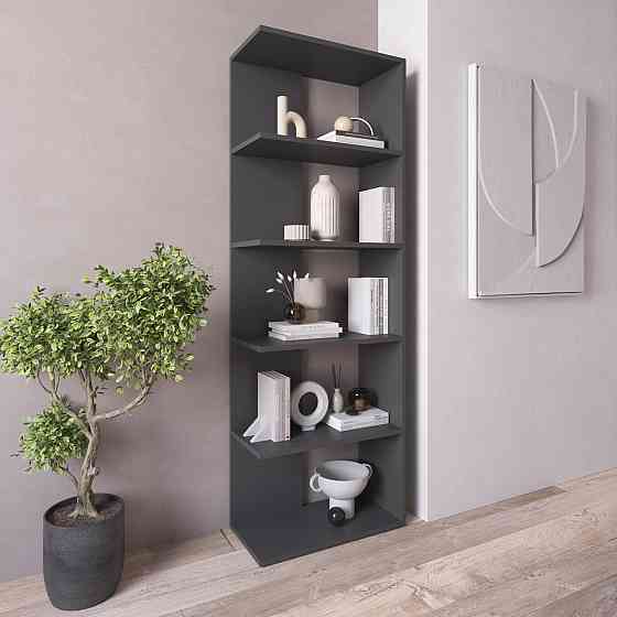 Стеллаж VAYS D-6 Антрацит, книжная полка из 5 открытых секций, ЛДСП, 60×30×178 см - для дома, офиса, гостиной Львов